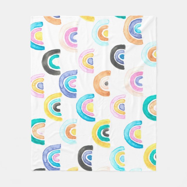 Couverture Polaire Arc-en-ciel enfant, Motif pour enfants aquarelle. (Devant)