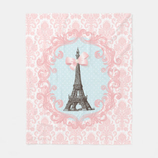 Couverture Polaire Arc Girly de Tour Eiffel rose vintage de damassé