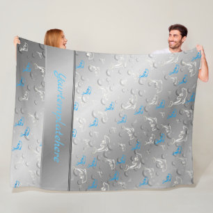 Couverture Polaire argent, bleu, bleu, or, argent, dessin, poisson,
