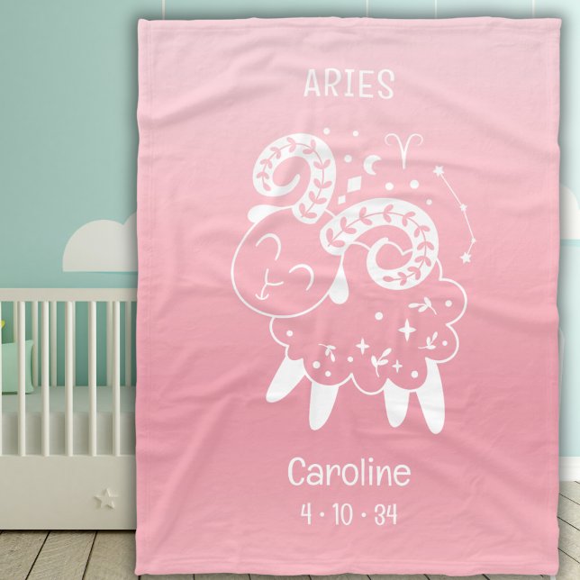 Couverture Polaire Aries Zodiac Star Nom Birthdate Pink Baby (Créateur téléchargé)