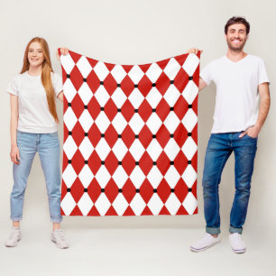Couverture Polaire Arlequin blanc et rouge point noir