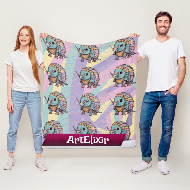 Couverture Polaire Armadillo Cute Pastel Guerrier coloré (En situation)