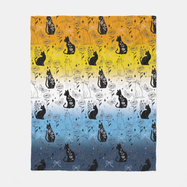 Couverture Polaire AroAce Agender Pride Chat noir - Mystical Witchy (Devant)