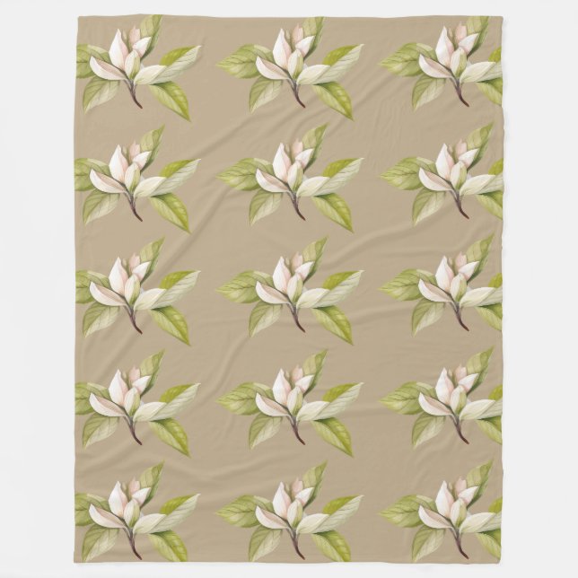 Couverture Polaire Arrière - plan brun aux fleurs blanches (Devant)