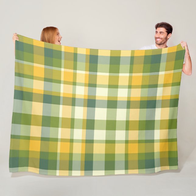 Couverture Polaire Arrière - plan de Motif Plaid jaune et vert (En situation)