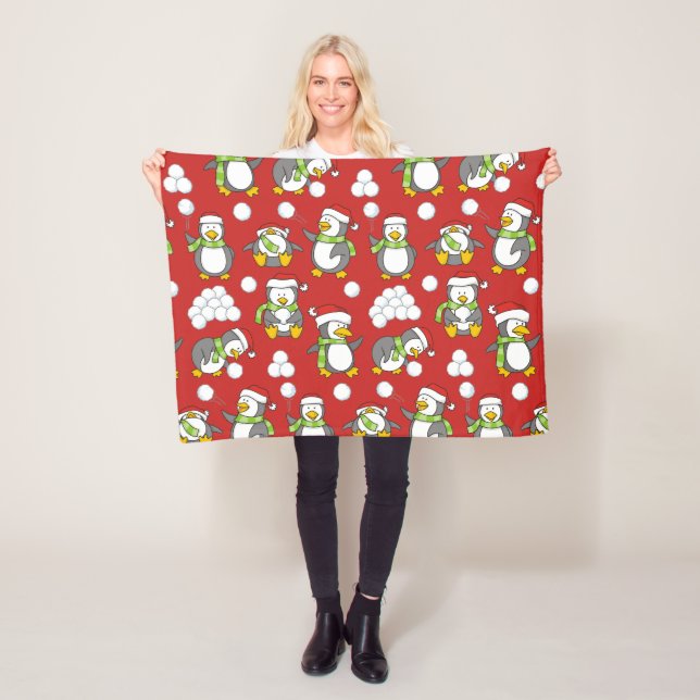 Couverture Polaire Arrière - plan de pingouins de Noël (En situation)