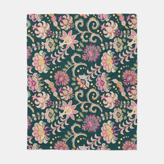 Couverture Polaire Arrière - plan floral rose foncé (Devant)