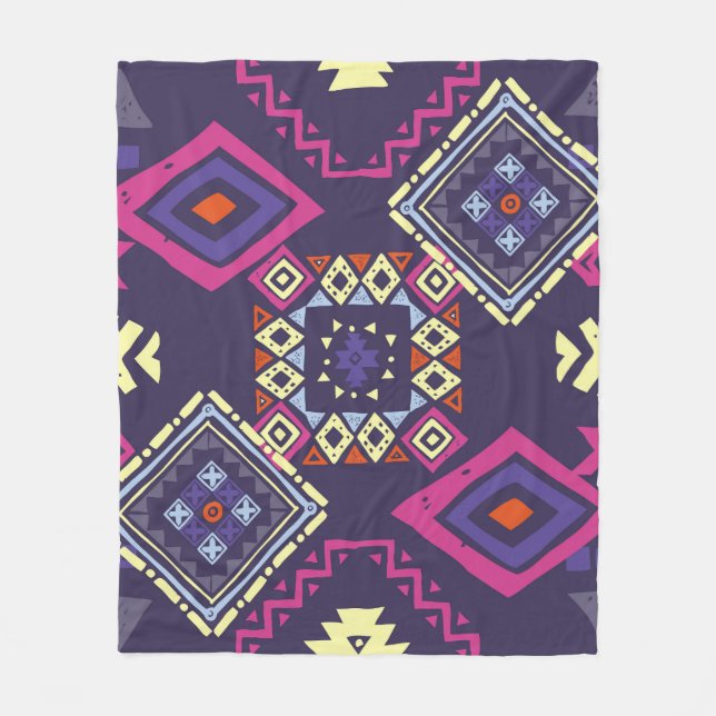 Couverture Polaire Arrière - plan géométrique tribal, primitif. (Devant)