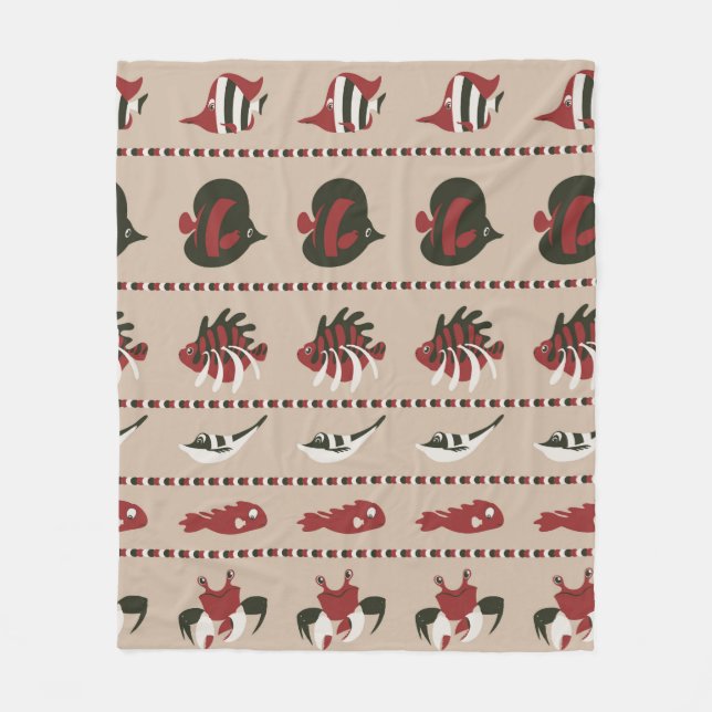 Couverture Polaire Arrière - plan sans couture avec vie marine - crab (Devant)