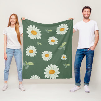 Couverture Polaire Arrière - plan vert avec marguerites aquarelles