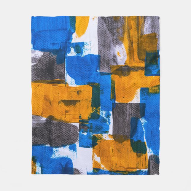 Couverture Polaire Art abstrait bleu, orange et gris (Devant)