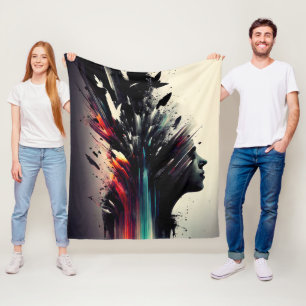 Couverture Polaire Art abstrait boho avec visage de fille