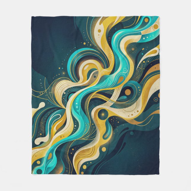 Couverture Polaire Art abstrait élégant sarcelle or flux (Devant)