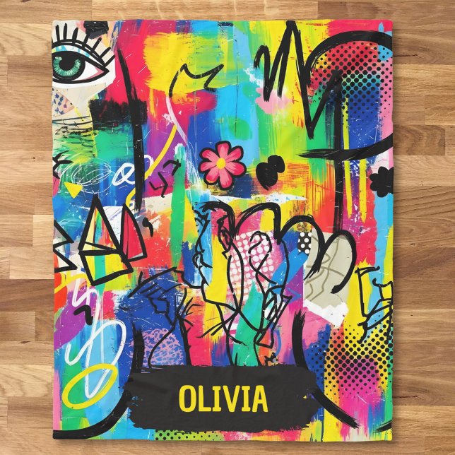 Couverture Polaire Art abstrait graffiti pop vibrant personnalisé (Créateur téléchargé)