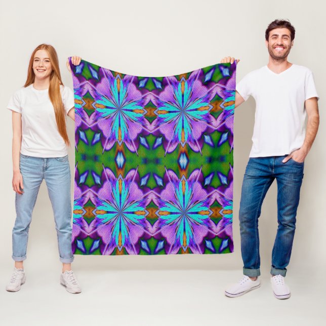 Couverture Polaire Art abstrait violet et turquoise  (En situation)