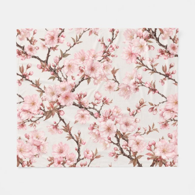Couverture Polaire Art botanique de cerisier en fleurs aéré (Devant (Horizontal))