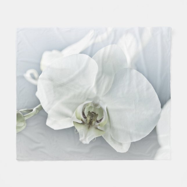 Couverture Polaire Art botanique de l'orchidée blanche élégante (Devant (Horizontal))