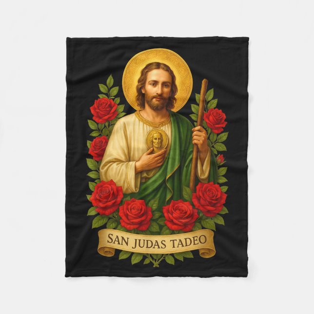 Couverture Polaire Art catholique de saint Jude Thaddée avec des rose (Devant)