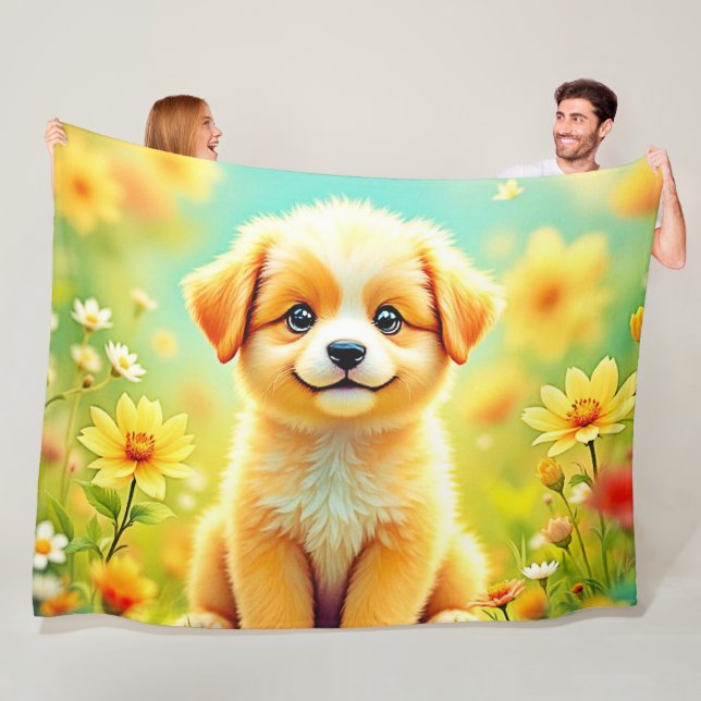 Couverture Polaire Art Cute De La Fleur De Chiot (En situation)