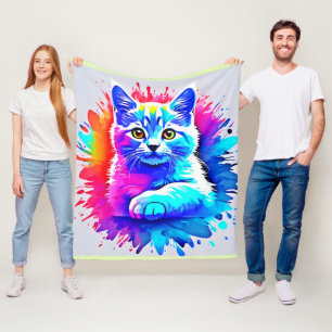 Couverture Polaire Art de chat coloré