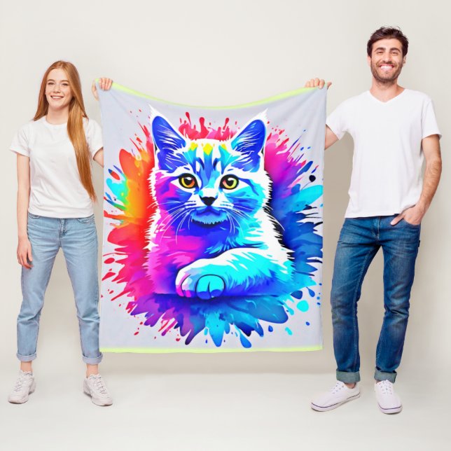 Couverture Polaire Art de chat coloré (En situation)