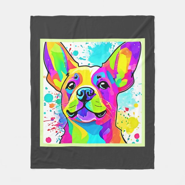 Couverture Polaire Art de chiot bouledogue français vibrant (Devant)
