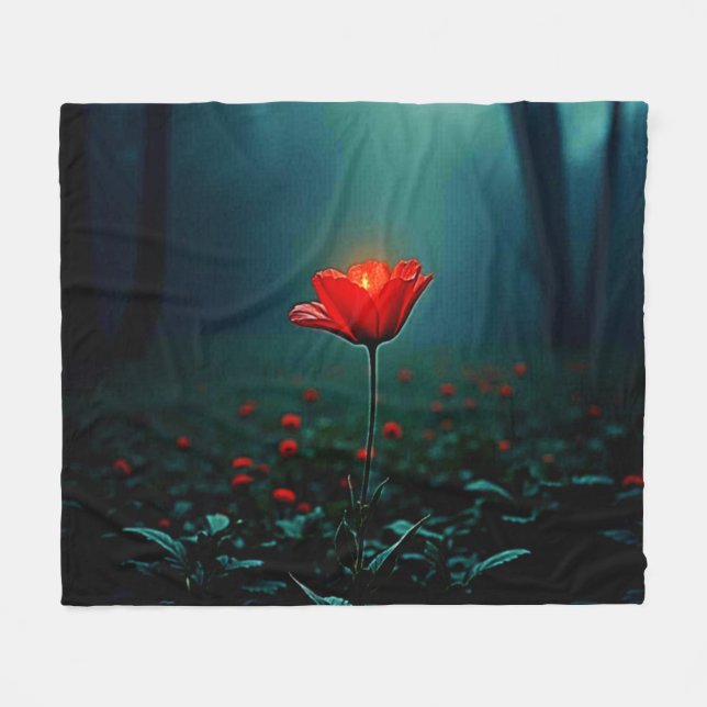 Couverture Polaire Art de fleur rouge lumineuse unique (Devant (Horizontal))