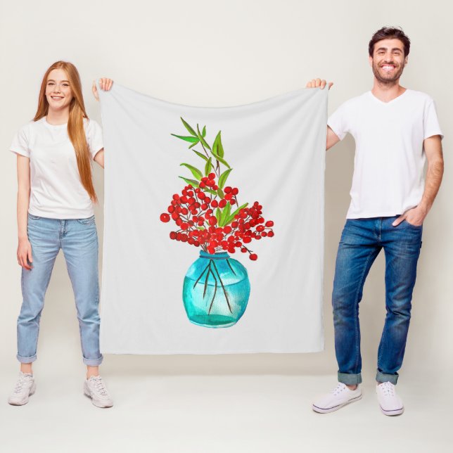 Couverture Polaire Art de l'aquarelle Red Berries (En situation)