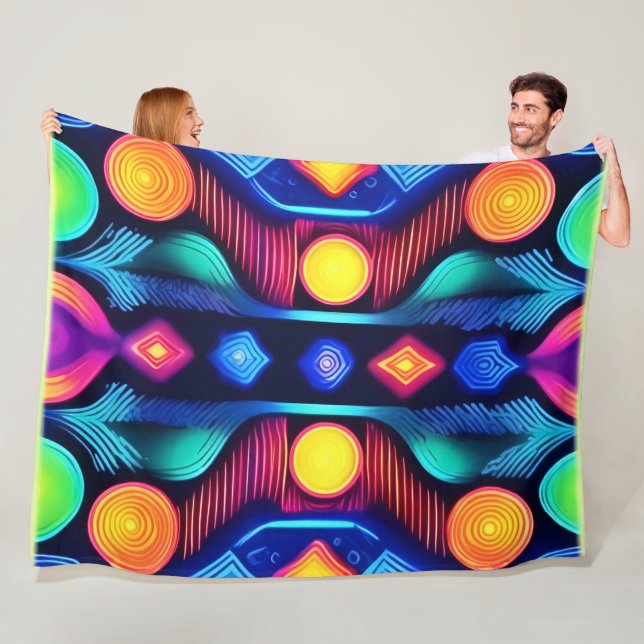 Couverture Polaire Art de mandala géométrique néon (En situation)