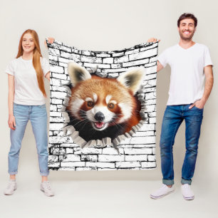 Couverture Polaire Art de mur brisé 3D Panda roux – Safari réaliste