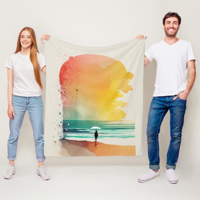 Couverture Polaire Art de plage abstrait Marcher dans les vagues (En situation)