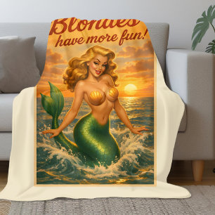 Couverture Polaire Art de sirène pin-up blonde de plage Vie côtière r