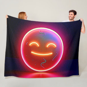 Couverture Polaire Art de visage heureux avec néon