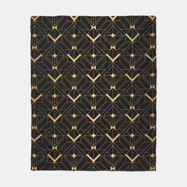 Couverture Polaire Art Deco Pattern. Seamless black and gold backgrou (Devant)