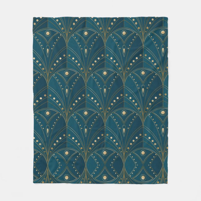 Couverture Polaire Art Deco pattern with gold geometric shapes (Devant)