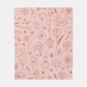 Couverture Polaire Art D'Encre Botanique Rose Et Orange Abstrait