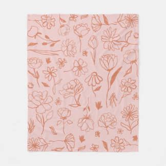 Couverture Polaire Art D'Encre Botanique Rose Et Orange Abstrait
