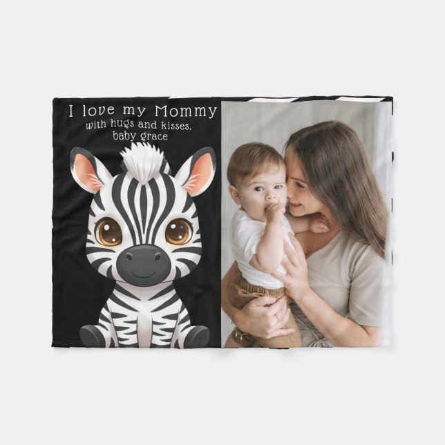 Couverture Polaire Art d'un bébé zèbre mignon, nom de l'enfant et mes (Devant (Horizontal))