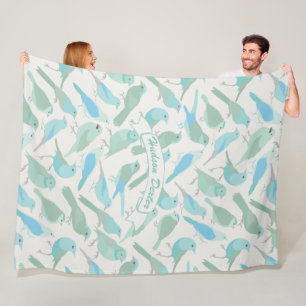 Couverture Polaire Art folklorique personnalisé Bleu et Motif d'oisea