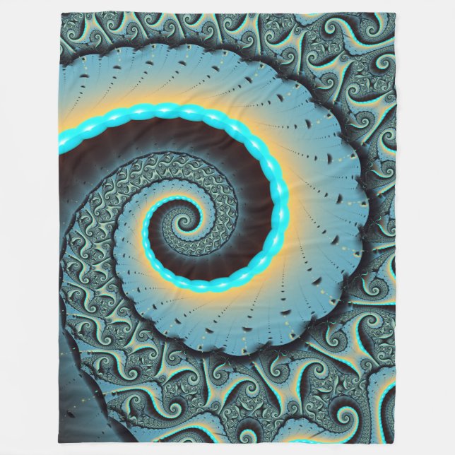 Couverture Polaire Art fractal abstrait bleu turquoise orange Spirale (Devant)