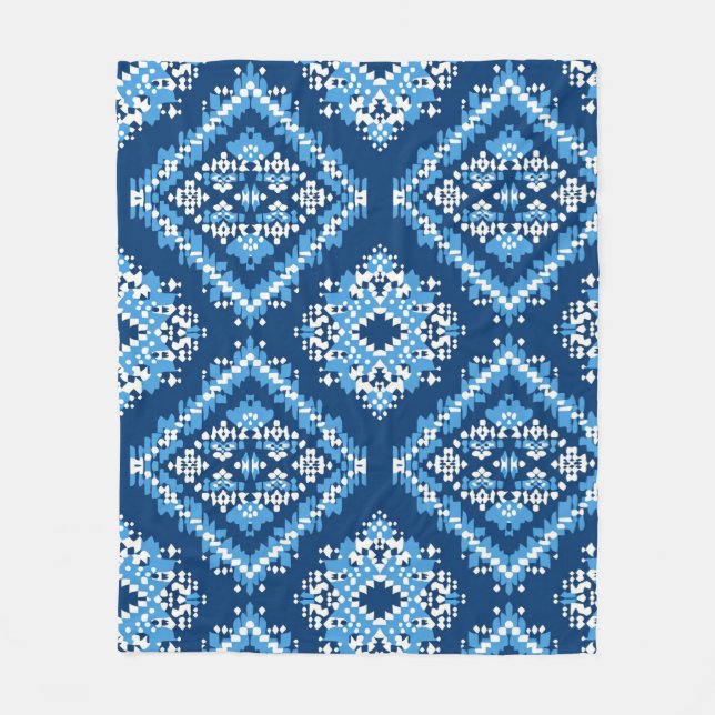 Couverture Polaire Art géométrique bleu aztèque (Devant)