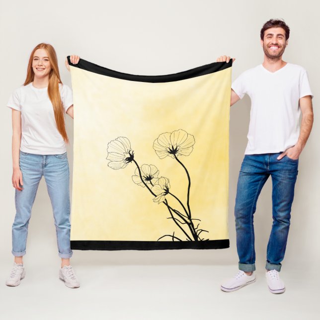 Couverture Polaire art linéaire floral d'orchidée sur jaune (En situation)
