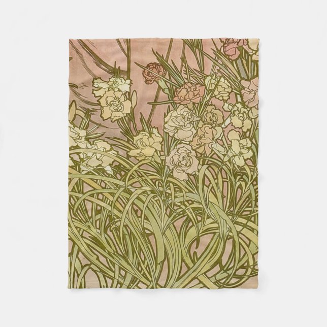 Couverture Polaire Art Nouveau Alphonse Mucha Fleurs de carnation flo (Devant)