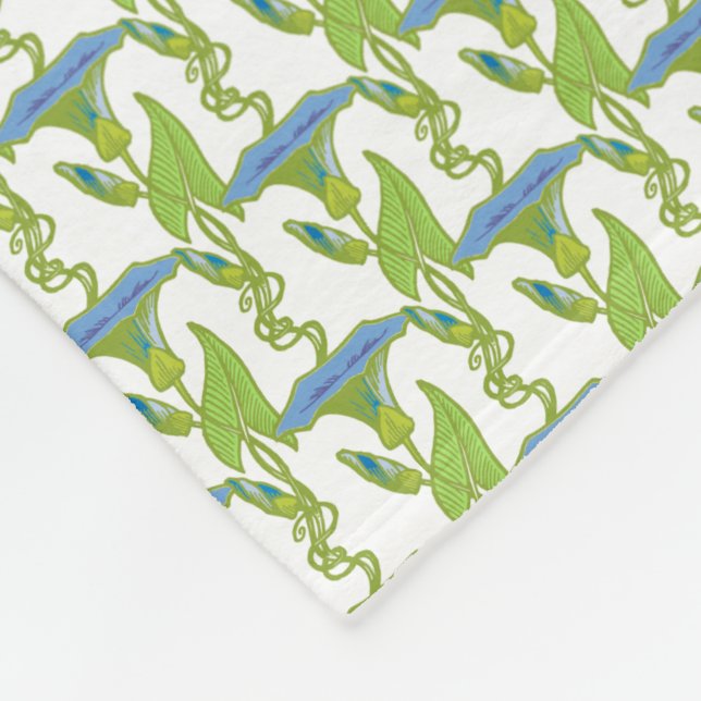 Couverture Polaire Art Nouveau bleu Ipomoea papier peint fleuri damé (Coin)