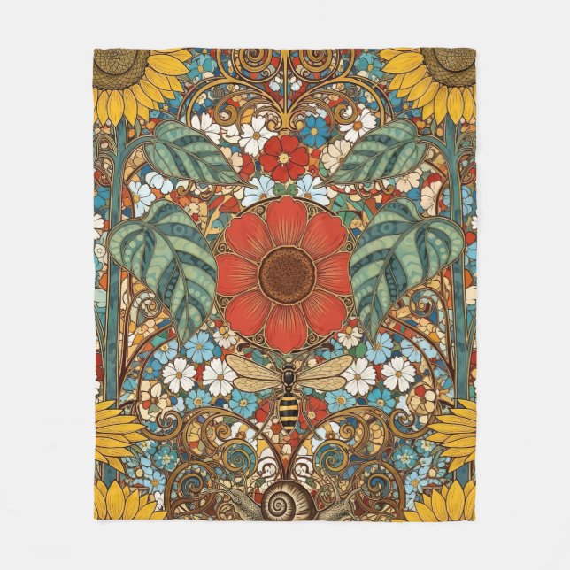 Couverture Polaire Art Nouveau Floral Garden – Sunflowers, Bee (Devant)