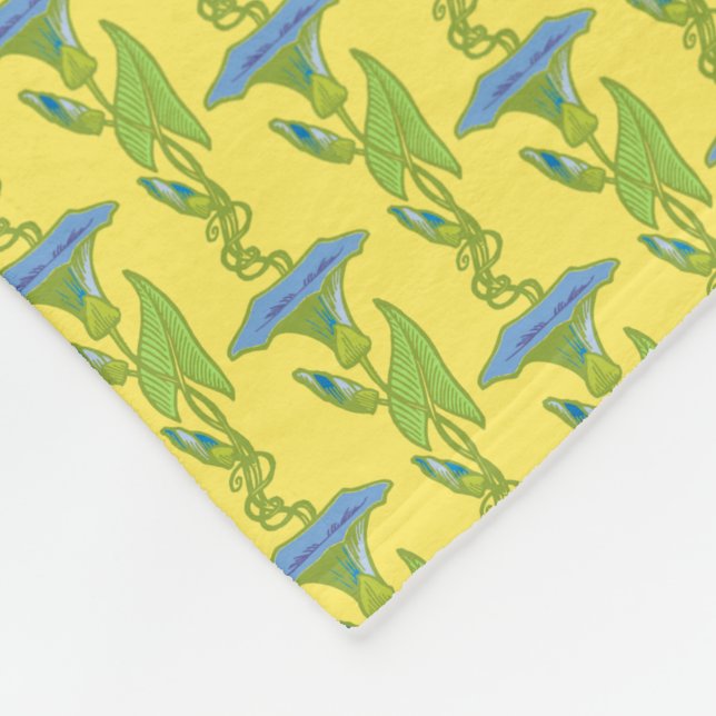 Couverture Polaire Art Nouveau jaune Ipomoea papier peint fleuri damé (Coin)