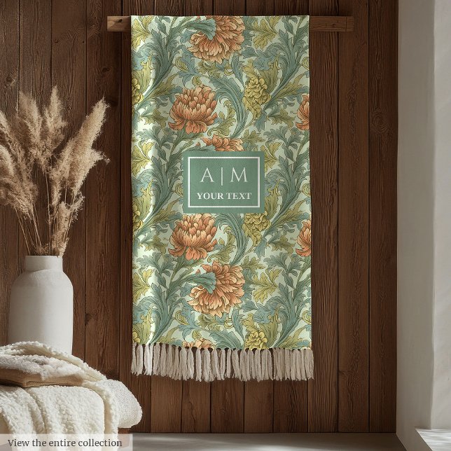 Couverture Polaire Art nouveau Morris style terre cuite vert pastel (Art nouveau Morris style terracotta pastel green Fleece Blanket)