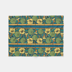 Couverture Polaire Art Nouveau Nasturtium Bleu Or floral Verneuil