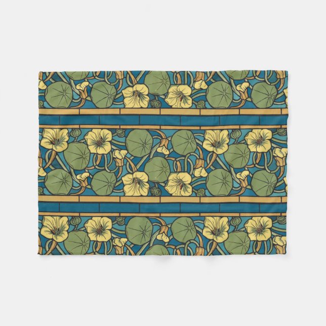 Couverture Polaire Art Nouveau Nasturtium Bleu Or floral Verneuil (Devant (Horizontal))