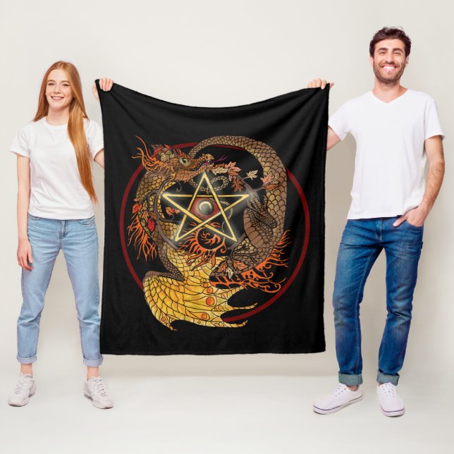 Couverture Polaire Art Nouveau Pentacle Dragon Fleece Blanche (En situation)